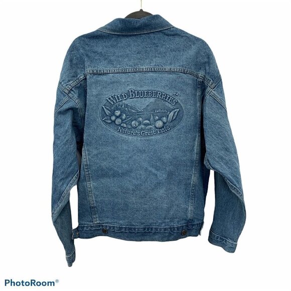 Denim Jeans Jacket Made in the USA. Wild Blueberries Imprint. Medium. - Picture 2 of 8